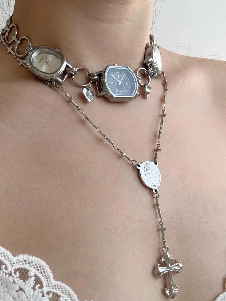 Watch Choker Cross Pendant Necklace - velora studio 