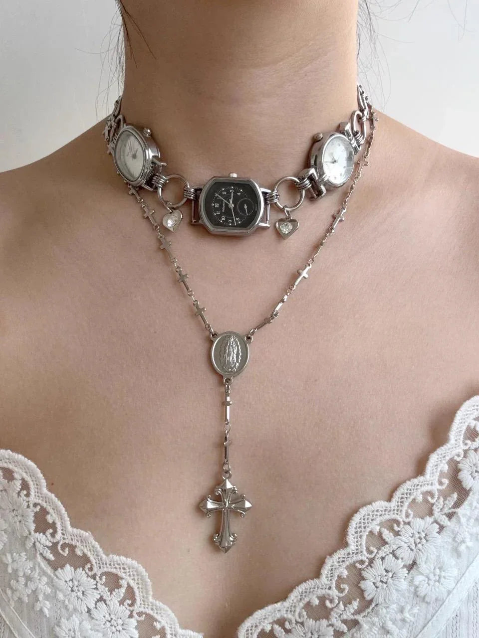 Watch Choker Cross Pendant Necklace - velora studio 