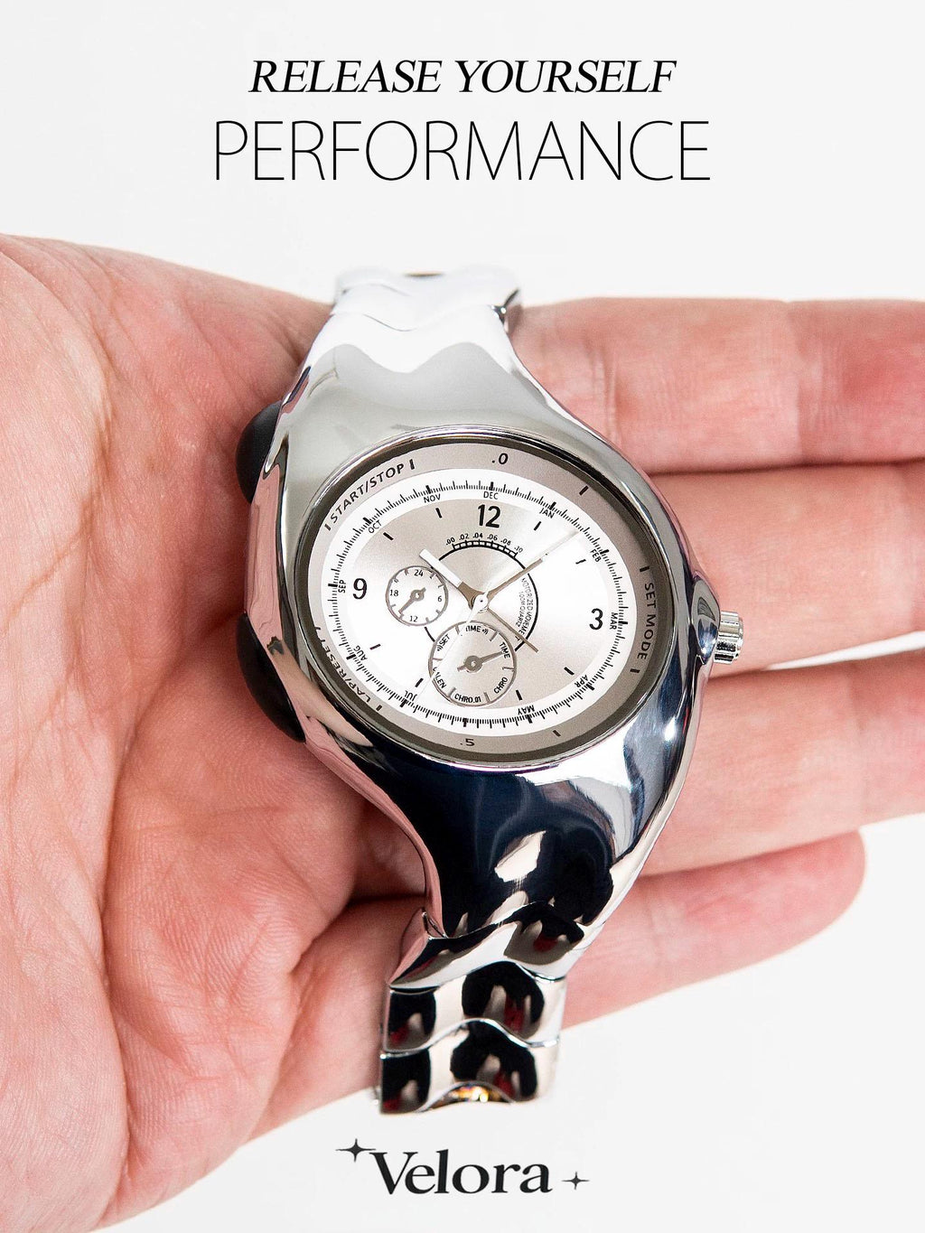 Velora Chronograpy Sculpted Steel Watch - velora studio 